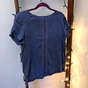 LOFT Blue T-Shirt with Macrame Panel (S)